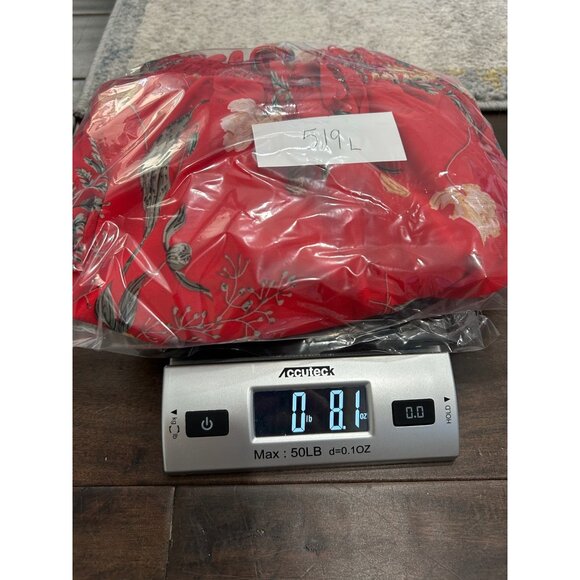 Red Floral Off Shoulder Dress With Smocked Waist Sheer Sleeves Sz Medium - Picture 11 of 11